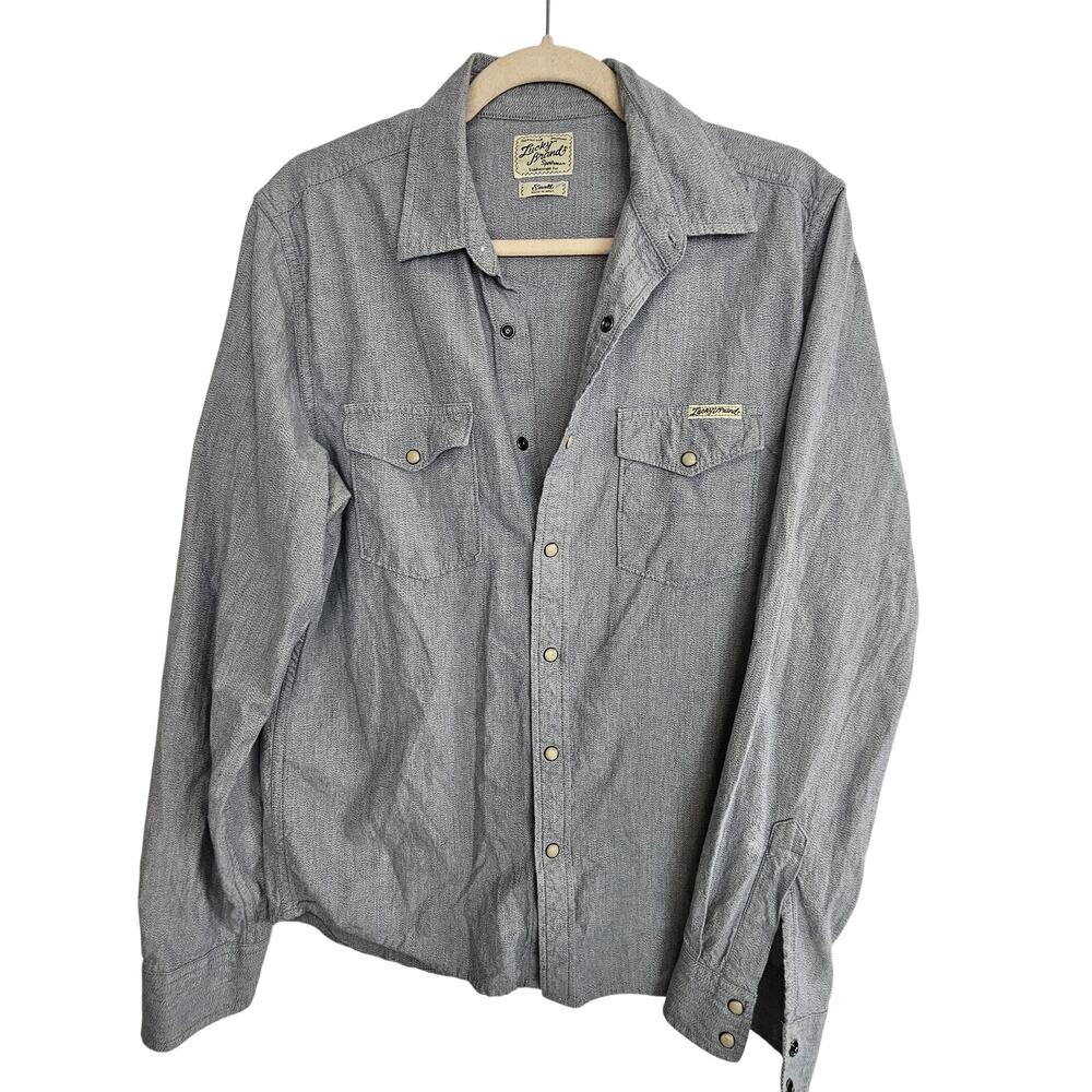 Lucky Brand Western Shirt Snap Front Long Sleeve Top Men S Gray Collared Neck
